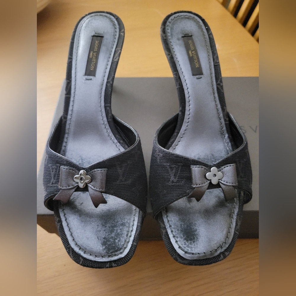 Louis Vuitton Angelique Open Toe Mules Charcoal Black Noir, 37 w Box - Picture 5 of 14